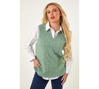 Petite V-Neck Cable Knit Sleeveless Vest Roman Dark Green 14