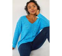 Roman Petite V-Neck Knit Jumper for Women UK - Ladies Everyday Autumn Winter V-Neckline Comfy Soft Evening Vacation Work Party Night Out - Blue - Size 16