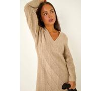 Roman Petite V-Neck Knit Midi Dress for Women UK - Ladies Everyday Autumn Winter V-Neckline Comfy Soft Evening Vacation Work Party Night Out - Petite Beige - Size 18