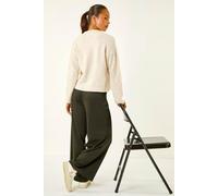 Roman Women's Petite Wide Leg Ponte Stretch Trouser in Khaki | Size: 10