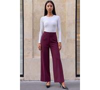 Roman Women's Petite Wide Leg Ponte Stretch Trouser in Wine | Size: 8