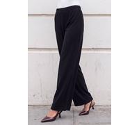 Roman Originals Wide Leg Trousers for Women UK Ladies Palazzo Pants Evening Jersey Elasticated High Waist Smart Flared Culotte Office Work Going Out Loose Crepe Bottoms - Petite Black - Size 8
