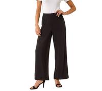 Roman Originals Wide Leg Trousers for Women UK Ladies Palazzo Pants Evening Jersey Elasticated High Waist Smart Flared Culotte Office Work Going Out Loose Crepe Bottoms - Petite Black - Size 8