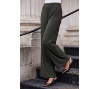 Roman Wide Leg Trousers for Women UK Ladies Palazzo Pants Evening Jersey Elasticated High Waist Smart Flared Culotte Office Work Going Out Loose Crepe Bottoms - Petite Khaki - Size 10