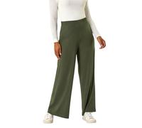 Roman Originals Wide Leg Trousers for Women UK Ladies Palazzo Pants Evening Jersey Elasticated High Waist Smart Flared Culotte Office Work Going Out Loose Crepe Bottoms - Petite Khaki - Size 18