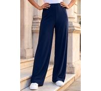 Roman Originals Wide Leg Trousers for Women UK Ladies Palazzo Pants Evening Jersey Elasticated High Waist Smart Flared Culotte Office Work Going Out Loose Crepe Bottoms - Petite Navy - Size 10