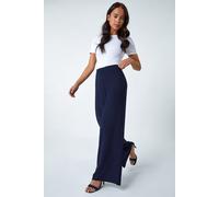 Roman Originals Wide Leg Trousers for Women UK Ladies Palazzo Pants Evening Jersey Elasticated High Waist Smart Flared Culotte Office Work Going Out Loose Crepe Bottoms - Petite Navy - Size 8