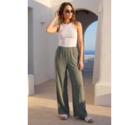 Roman Women's Petite Wide Leg Textured Trouser in Khaki | Size: 14