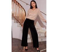 Roman Women's Petite Wide Leg Velvet Stretch Trouser in Black | Size: 8