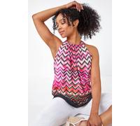 Roman Women's Petite Zig Zag Print Halterneck Top in Pink | Size: 18 Roman Pink 18
