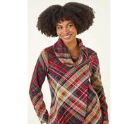 Roman Originals Women's Cowl Neck Long Sleeve Tunic Ladies Lightweight Longline Patterned Top Blouse Snit Autumn Winter Work & Casual Smart Wear Going Out Party Loungewear - Red Plaid - Size 20