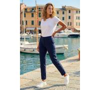 Roman Plain Cotton Chino Trousers for Women UK - Ladies Spring Everyday Summer Holiday Button Up Comfy Belt Loops Soft Pocket Detail Bottoms Day Out Pants - Navy - Size 16