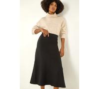 Roman Originals Knitted Skirt for Women UK Ladies Midi Maxi Full Length Winter Autumn A-Line Swing Pull On Smart Casual Work Office Elasticated Waist Flattering Knit Knitwear - Black - Size 10