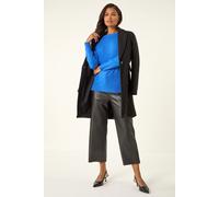 Roman Originals Soft Jumper for Women UK Ladies Winter Autumn Sweater Knit Knitwear Round Crew Neck Top Plain Lightweight Comfy Long Sleeve Split Hem Everyday Daywear - Blue - Size 14