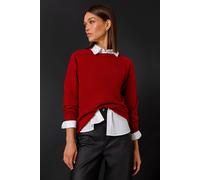 Roman Originals Soft Jumper for Women UK Ladies Winter Autumn Sweater Knit Knitwear Round Crew Neck Top Plain Lightweight Comfy Long Sleeve Split Hem Everyday Daywear - Red - Size 10