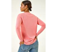 Roman Originals Soft Jumper for Women UK Ladies Winter Autumn Sweater Knit Knitwear Round Crew Neck Top Plain Lightweight Comfy Long Sleeve Split Hem Everyday Daywear - Rose Pink - Size 16