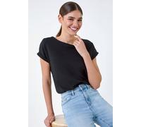 Roman Plain Stretch Cotton Jersey T-Shirt for Women UK - Ladies Spring Everyday Summer Holiday Round Neckline Comfy Short Sleeve Soft Woven Fabric Tee Daywear Vacation Shirts - Black - Size 16