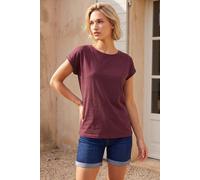 Roman Plain Stretch Cotton Jersey T-Shirt for Women UK Ladies Spring Everyday Summer Holiday Round Neckline Comfy Short Sleeve Soft Woven Fabric Tee Daywear Vacation - Plain Burgundy - Size 20