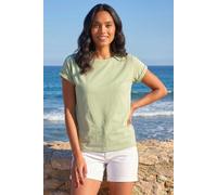 Roman Plain Stretch Cotton Jersey T-Shirt for Women UK Ladies Spring Everyday Summer Holiday Round Neckline Comfy Short Sleeve Soft Woven Fabric Tee Daywear Vacation - Sage - Size 8