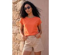 Roman Plain Stretch Cotton Jersey T-Shirt for Women UK Ladies Spring Everyday Summer Holiday Round Neckline Comfy Short Sleeve Soft Woven Fabric Tee Daywear Vacation - Rust - Size 14