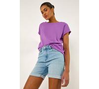 Roman Plain Stretch Cotton Jersey T-Shirt for Women UK Ladies Spring Everyday Summer Holiday Round Neckline Comfy Short Sleeve Soft Woven Fabric Tee Daywear Vacation - Purple - Size 20