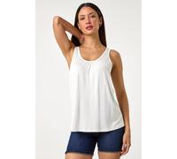 Roman Originals Vest Top for Women UK - Ladies Tank Tops Tunic Summer Blouse Cami Camisole V-Neck Stretch Jersey Casual Sleeveless Beach Party Lounge Holiday Work Soft Spring - Plain Ivory - Size 18