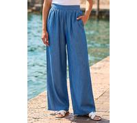 Roman Originals Pleated Full Length Wide Leg Trouser for Women UK - Ladies Everyday Holiday Spring Summer Comfy Soft Evening Vacation Work Party - Denim - Size 16
