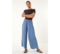 Roman Originals Pleated Wide Leg Culottes for Women UK - Ladies Everyday Holiday Spring Summer Comfy Soft Evening Vacation Work Party - Denim - Size ONE