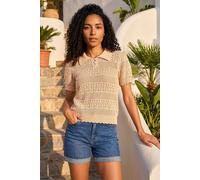 Roman Women's Pointelle Collar Knit Top in Natural | Size: 18 Roman Natural 18
