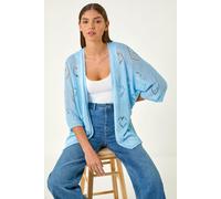 Roman Originals Pointelle Heart Knit Cardigan for Women UK - Ladies Everyday Holiday Spring Summer Comfy Soft Evening Vacation Work Party - Light Blue - Size M