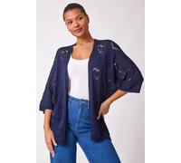 Roman Originals Pointelle Heart Knit Cardigan for Women UK - Ladies Everyday Holiday Spring Summer Comfy Soft Evening Vacation Work Party - Navy - Size M