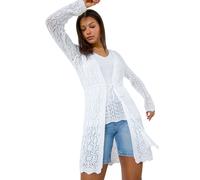 Roman Originals Longline Tie Cotton Blend Knit Cardigan for Women UK - Ladies Everyday Holiday Spring Summer Comfy Soft Evening Vacation Work Party - White - Size 10