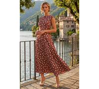Roman Women's Polka Dot Boat Neck Dress in Chocolate | Size: 14