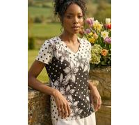 Roman Women's Polka Dot Floral Knit Top in Black | Size: 10 Roman Black 10