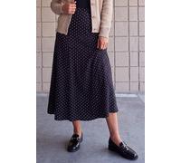 Roman Jersey Skirt for Women UK - Ladies Midi Maxi Floral Animal Print Autumn Winter Swing Smart Casual Office Cocktail Party Going Out Evening Holiday Cruise - Polka Dot Black - Size 14
