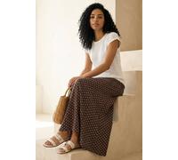 Roman Jersey Skirt for Women UK - Ladies Midi Maxi Floral Animal Print Autumn Winter Swing Smart Casual Office Cocktail Party Going Out Evening Holiday Cruise - Size 14 - Polka Dot Chocolate