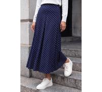 Roman Jersey Skirt for Women UK - Ladies Midi Maxi Floral Animal Print Autumn Winter Swing Smart Casual Office Cocktail Party Going Out Evening Holiday Cruise - Polka Dot Navy - Size 14