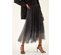 Roman Women's Polka Dot Print Elasticated Mesh Skirt in Black | Size: 14 Roman Black 14