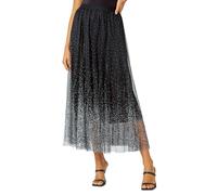 Roman Originals Polka Dot Print Elasticated Mesh Skirt for Women UK - Ladies Everyday Autumn Winter Comfy Soft Evening Vacation Work Party Night Out - Black - Size 16