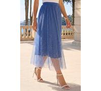 Roman Women's Polka Dot Print Elasticated Mesh Skirt in Blue | Size: 14