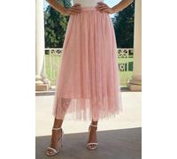 Roman Women's Polka Dot Print Elasticated Mesh Skirt in Light Pink | Size: 14