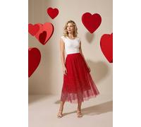 Roman Women's Polka Dot Print Elasticated Mesh Skirt in Red | Size: 12 Roman Red 12