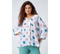 Roman Women's Polka Dot Print Pleat Front Top in Green | Size: 10