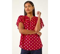 Roman Women's Polka Dot Print V-Neck Top in Red | Size: 12 Roman Red 12