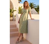 Roman Women's Polka Dot Ruched Sleeve Midi Dress in Light Green | Size: 12 Roman Light Green 12