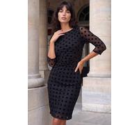 Roman Originals Polka Dot Ruched Stretch Dress for Women UK - Ladies Everyday Autumn Winter Round Neckline Comfy Soft Evening Vacation Work Party Night Out - Black - Size 16