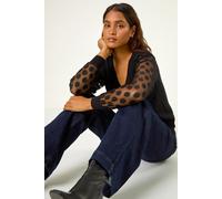 Roman Originals Polka Dot V-Neck Sleeve Knit Jumper for Women UK - Ladies Everyday Autumn Winter V-Neckline Comfy Soft Evening Vacation Work Party Night Out - Black - Size 14