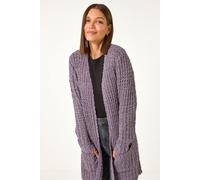 Roman Originals Popcorn Textured Longline Cardigan for Women UK - Ladies Everyday Autumn Winter Comfy Soft Evening Vacation Work Party Night Out - Ash - Size 14 Grey