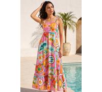 Roman Women's Postcard Print Ric Rac Maxi Dress in Pink | Size: 18 Roman Pink 18