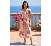 Roman Women's Postcard Print Shirred Midi Dress in Orange | Size: 20